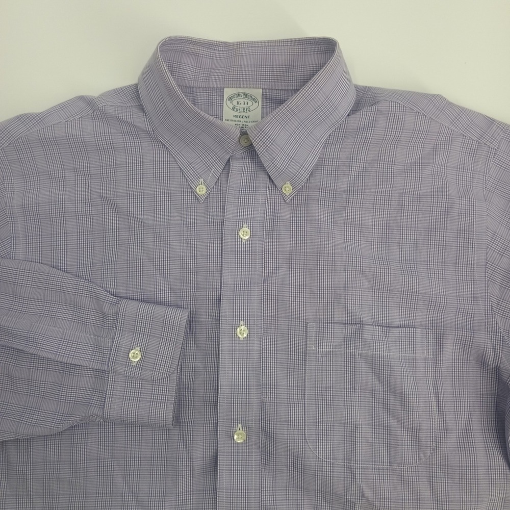 Brooks Brothers Regent Non-Iron‎ Shirt Sz 16 33 Purple Micro Check Supima Cotton